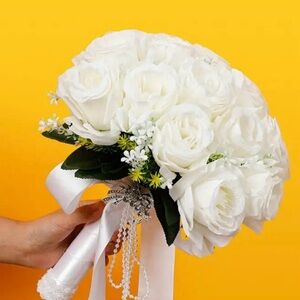 Elegant White Rose Bridal Bouquet